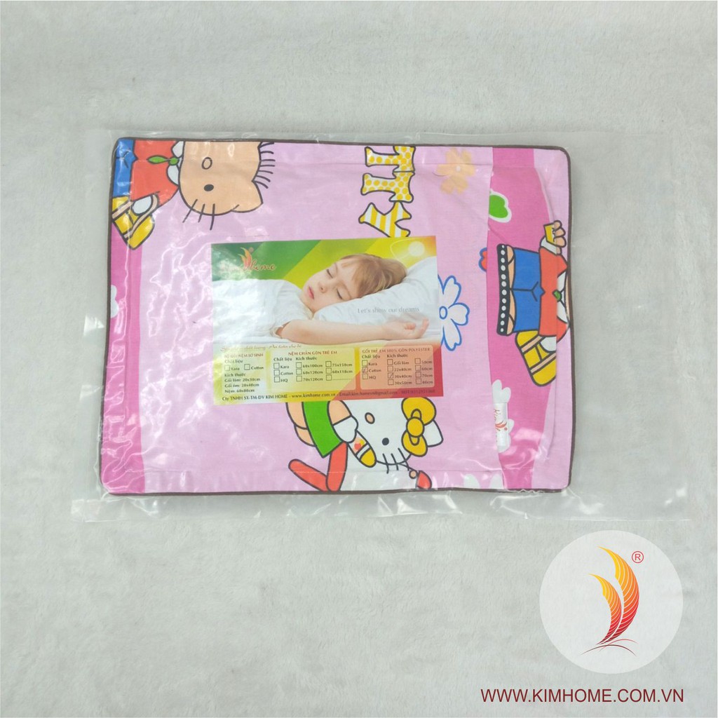 Gối nằm ngủ cho bé gồm vỏ gối chất liệu vải cotton và ruột gối riêng gòn hạt cao cấp thương hiệu Kim Home