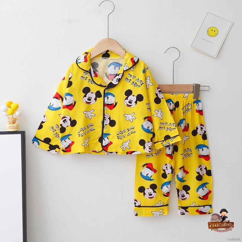 Bộ Pijama Dài Tay In Hình Chuột Mickey Dễ Thương Cho Bé Từ 0-6 Tuổi