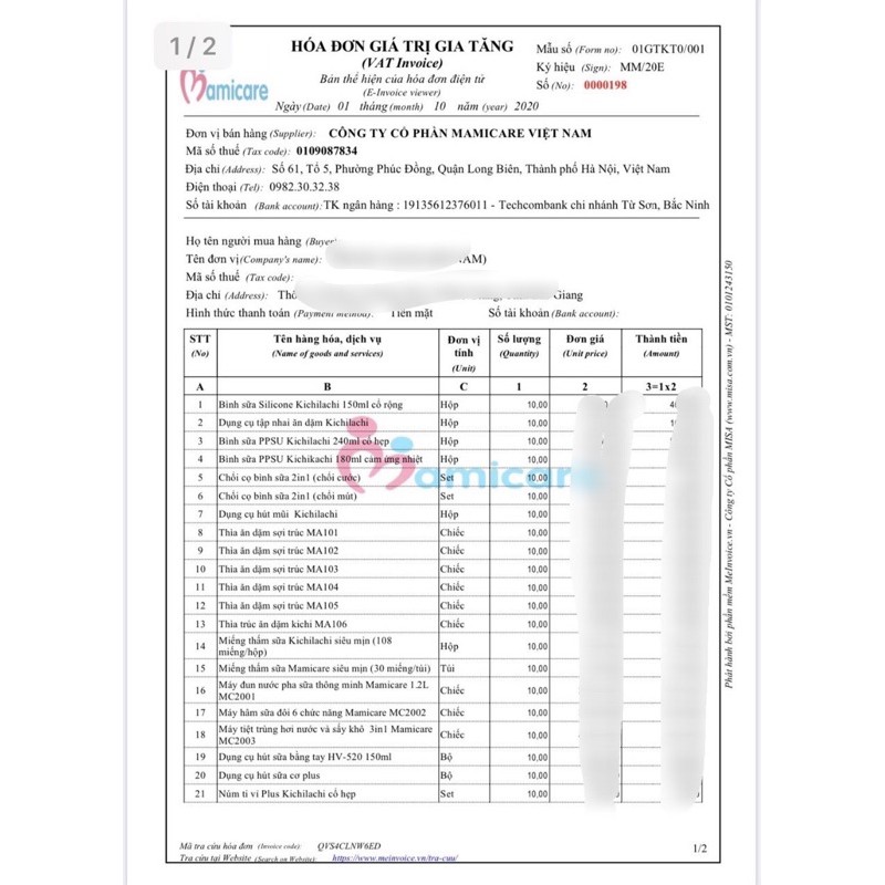 Máy tiệt trùng rửa bình sữa bằng hơi nước và sấy khô 3in1 Mamicare MC2003 vệ sinh bình sữa cho bé