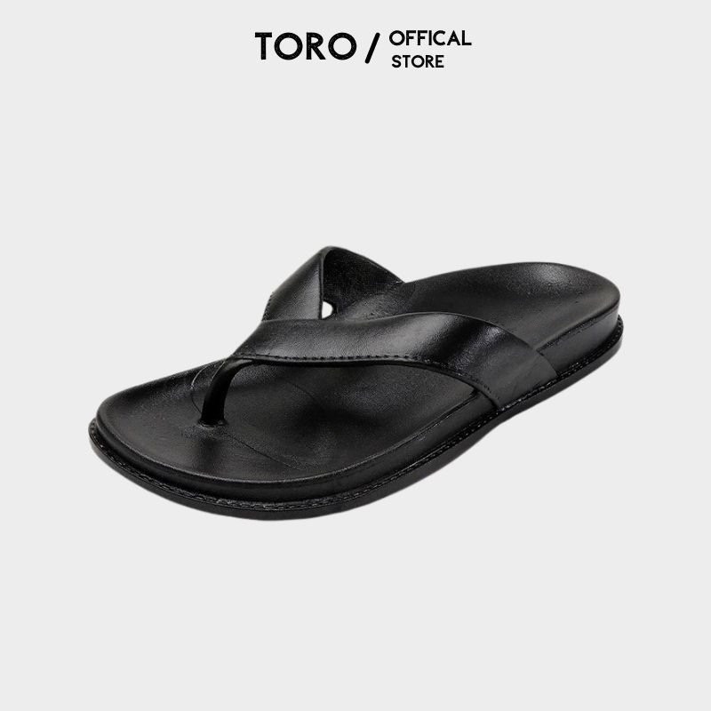 Dép xỏ ngón, dép kẹp nam da bò thời trang cao cấp Toro , đế cao su non màu đen - X03