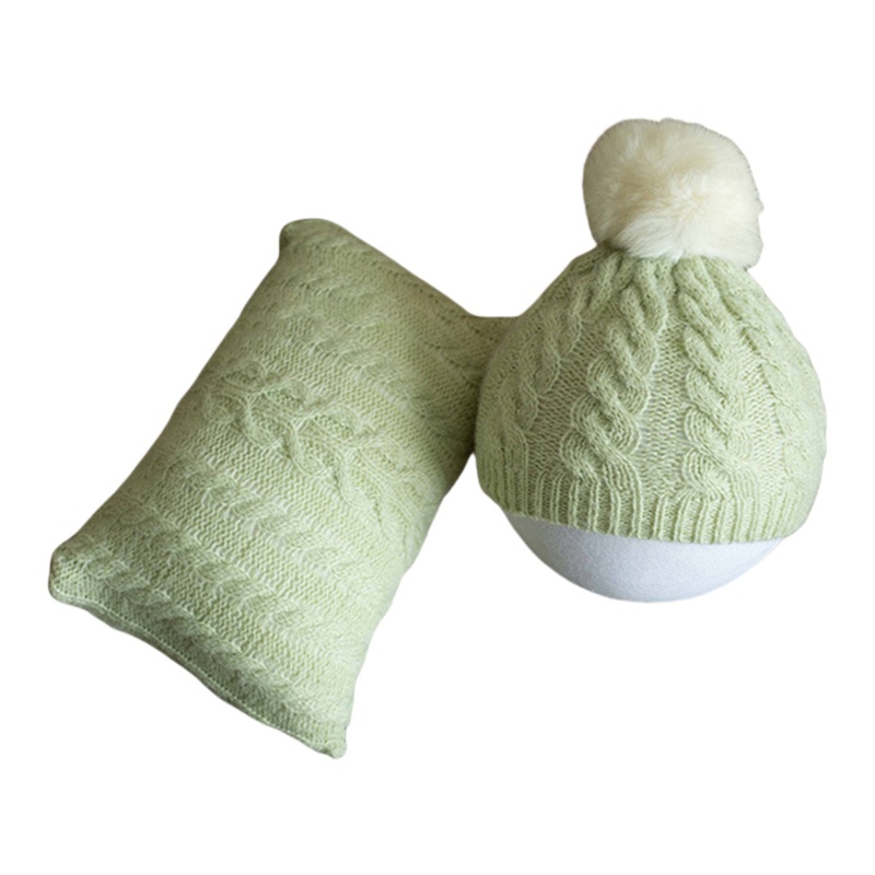 Bộ Gối Và Mũ Đan Len Dùng Làm Đạo Cụ Chụp Ảnh Cho Bé Sơ Sinh