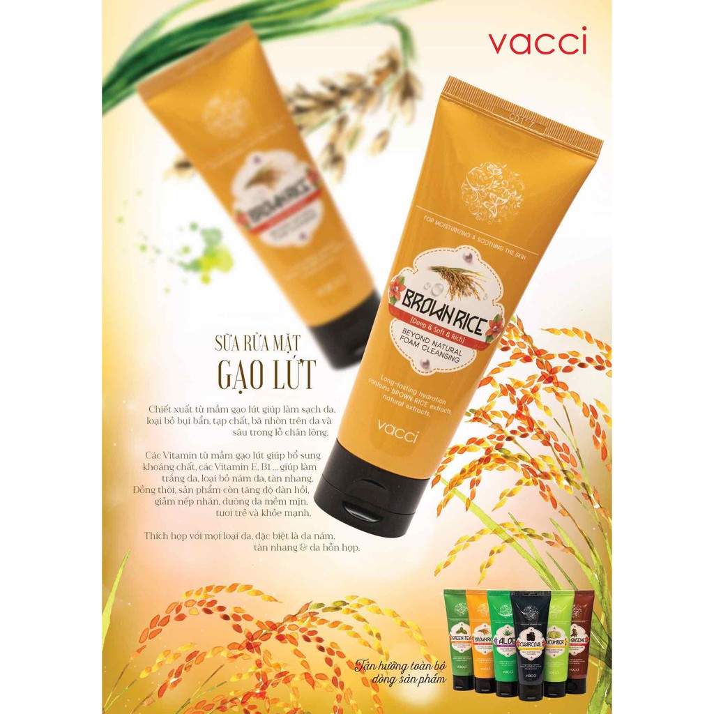 Sữa rửa mặt gạo lứt Vacci Hàn Quốc cho da Nám Tàn Nhang, Da hỗn hợp
