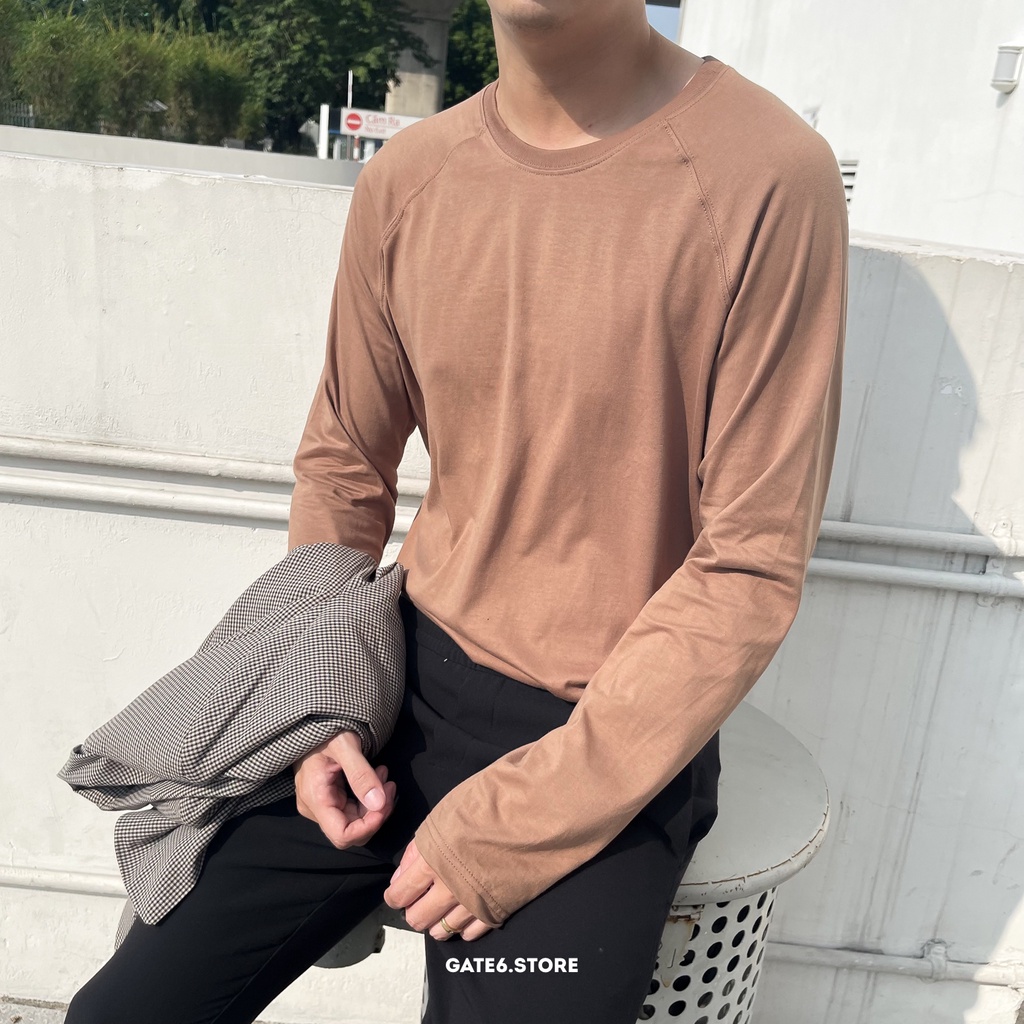 Áo thun Nam dài tay GATE6, áo cổ tròn vai raglan phối longtee cotton cao cấp mẫu mới Thu/Đông 2021 Daily - Coffee/G0017