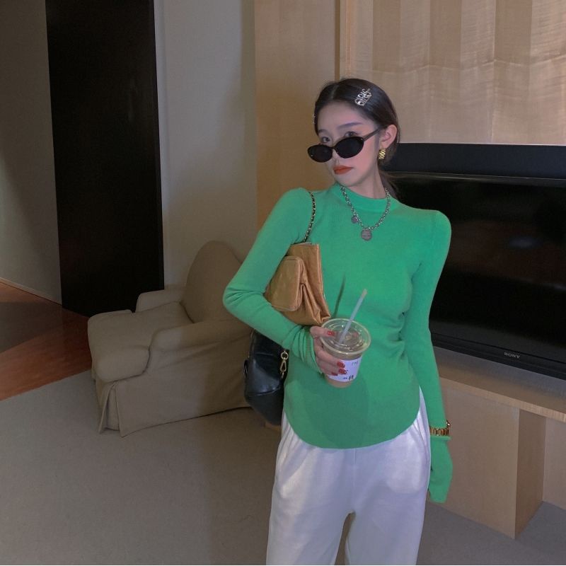 Áo thun COZOK dệt kim tay dài cổ tròn ôm dáng dễ phối đồ cho nữ