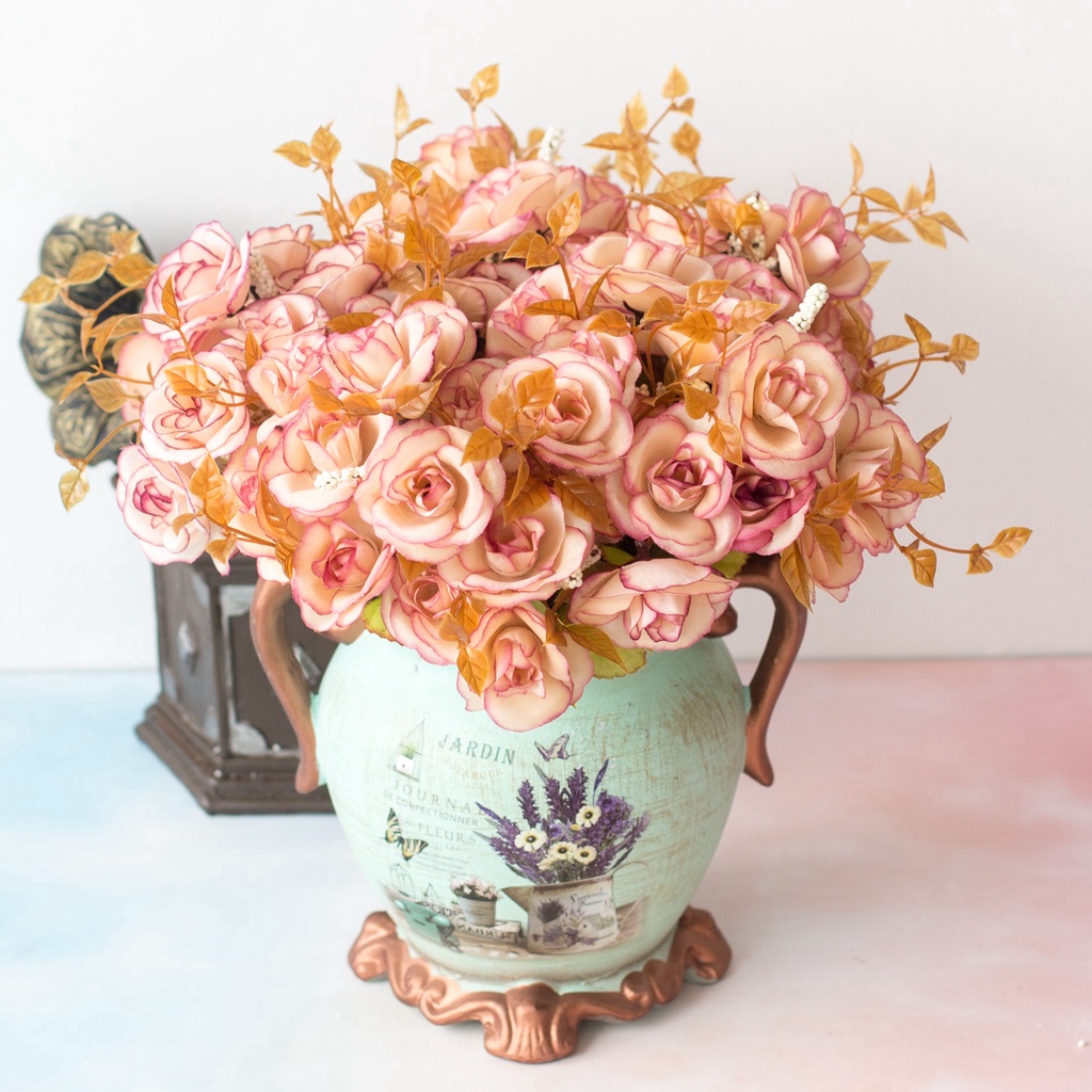 1 bó hoa gồm 14 bông Cung điện châu âu hoa hồng giả hoa giả décor trang trí nhà để bàn chụp ảnh trang trí phòng