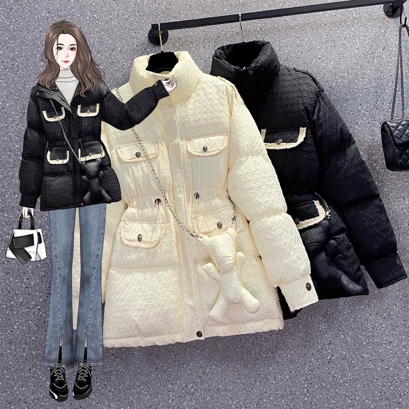 🌸Hàng Order🌸Váy Đầm Bigsize Áo Khoác Phao Rút Eo Kèm Gấu Bông Đeo Chéo Trẻ Trung Nữ Tính🌸Hàng Quảng Châu