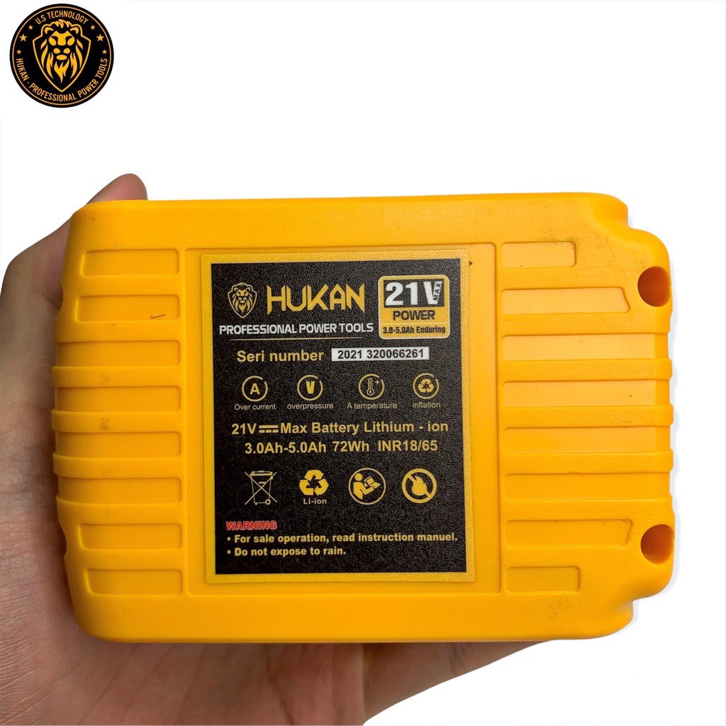 Pin máy siết bulong HUKAN 10cell 21V có đèn báo pin dung lượng 4.0Ah phù hợp cho dòng máy khoan X1 X6 X7 X8 X9 AG