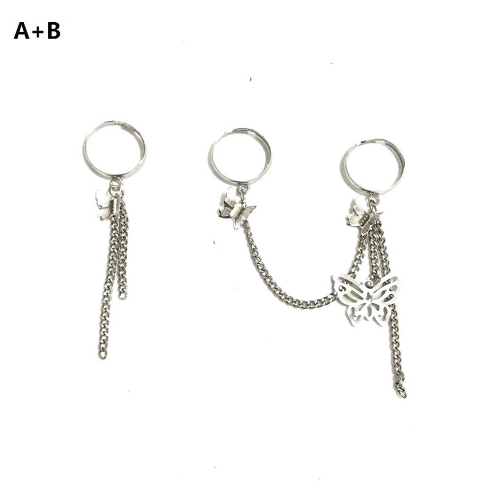 Bộ 2 Nhẫn Hở Hình Bướm Phối Dây Xích Phong Cách Punk Cổ Điển Thời Trang Cho Nữ