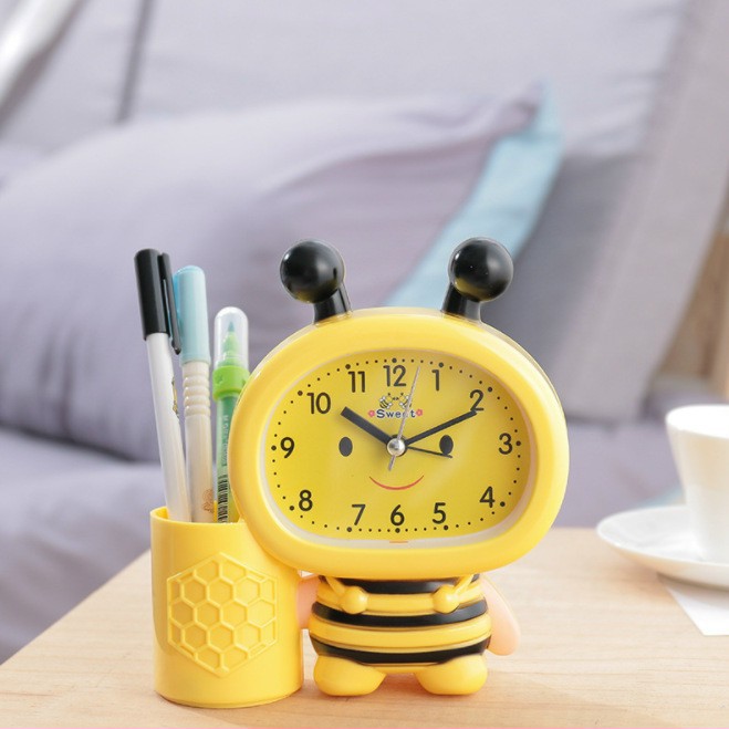 Đồng hồ để bàn con ong kèm ống cắm bút xinh xinh