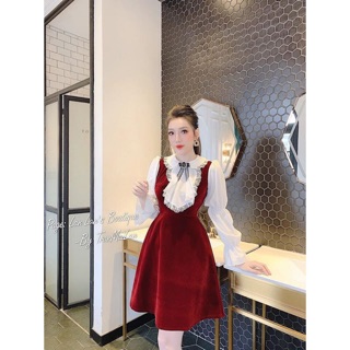Váy nhung đỏ phối siêu xinh kèm nơ