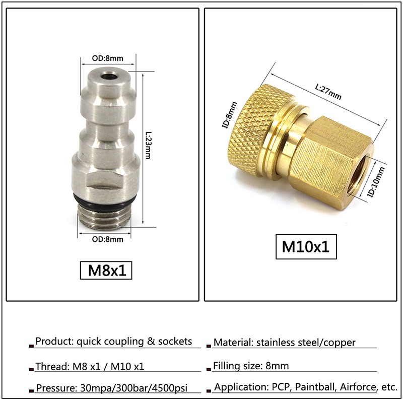 Đầu Nối Bằng Thép Không Gỉ m8x1 m10x1 Tháo Gỡ Nhanh Cho pcp