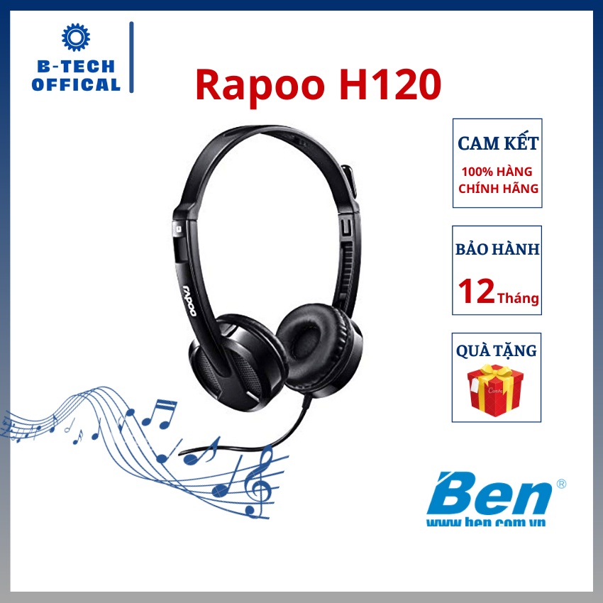 Tai nghe dây chụp tai Rapoo H120 USB - Hàng chính hãng bảo hành 12 tháng