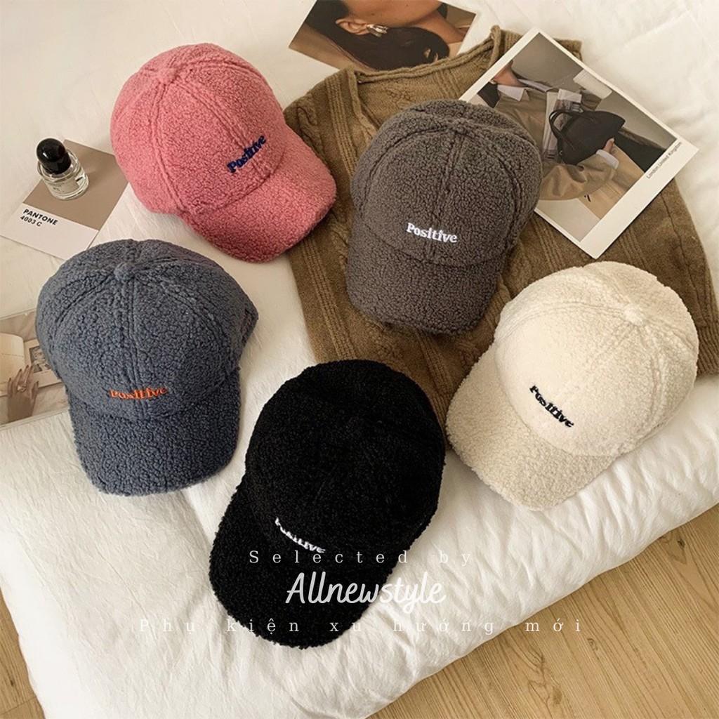 Nón lưỡi trai lông cừu màu trơn chữ thêu Allnewstyle