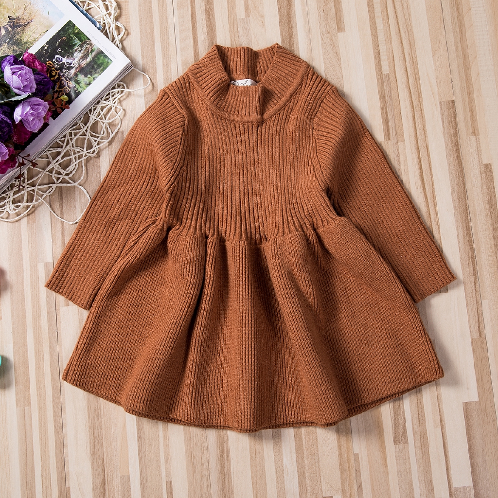 Đầm len tay dài màu trơn thời trang dành cho bé gái