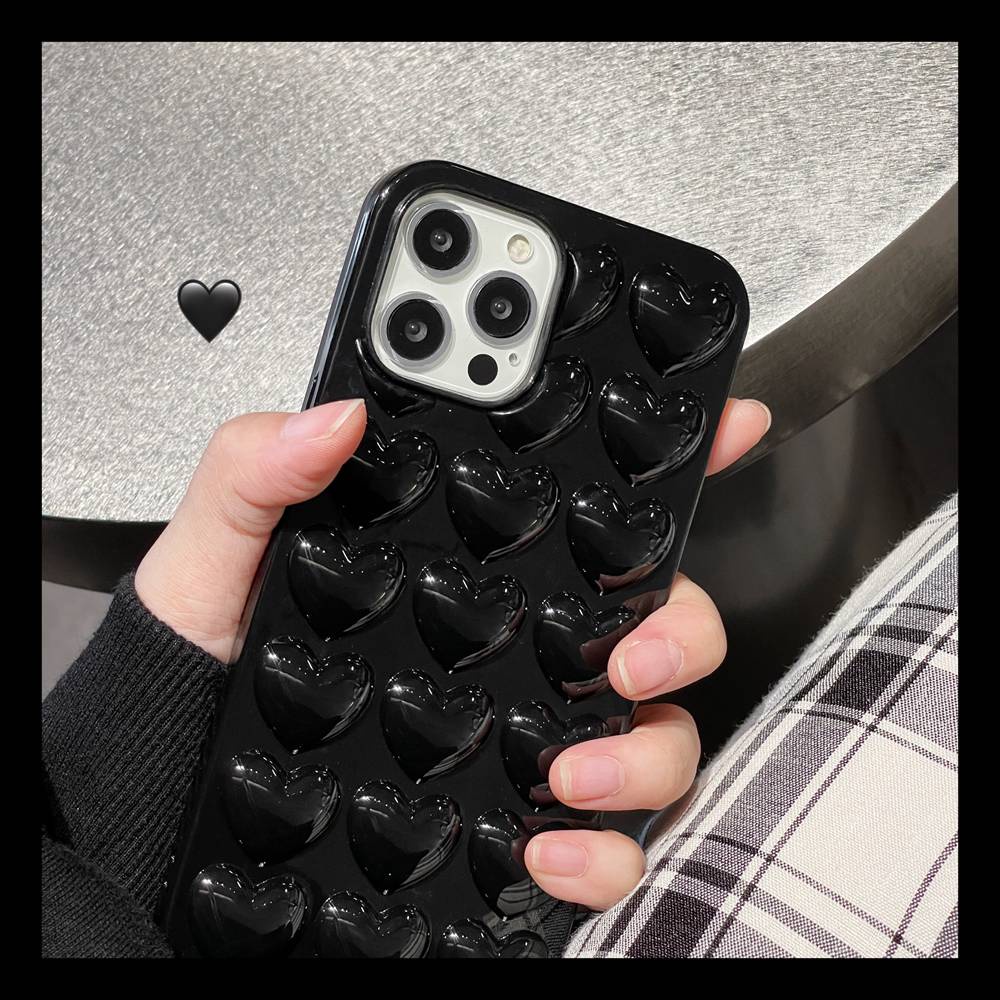 Đen Ốp Điện Thoại tpu Dẻo In Họa Tiết Trái Tim 3d Cho iphone 14 15 13 12 pro max mini xr x xs 11 pro max 7 8 plus