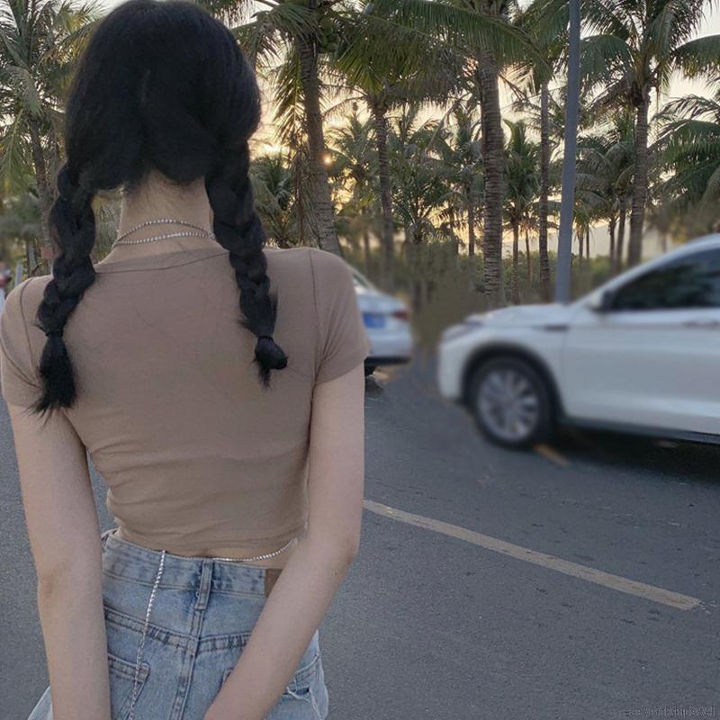 Áo Croptop Dệt Kim Tay Ngắn Cổ Tròn In Hình Trái Tim Phong Cách Hàn Quốc Quyến Rũ Cho Nữ | BigBuy360 - bigbuy360.vn