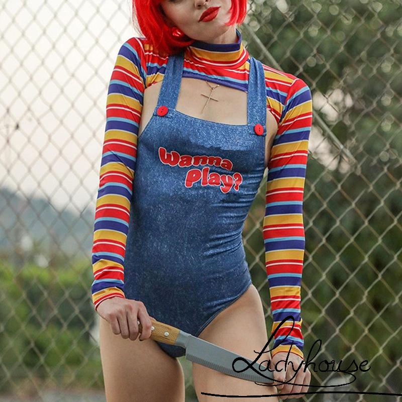 Bộ 2 Món Áo Liền Quần + Áo Croptop Tay Dài Cổ Cao In Chữ Quyến Rũ Dành Cho Nữ