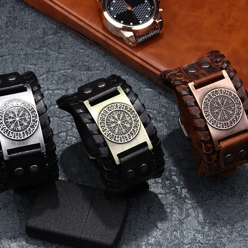 Vòng Tay Da Bản Rộng Phong Cách vintage Cho Nam