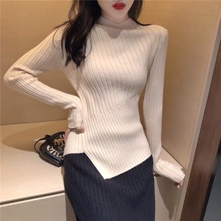 Áo len nữ trơn dài tay cổ 2p xẻ vạt t0200