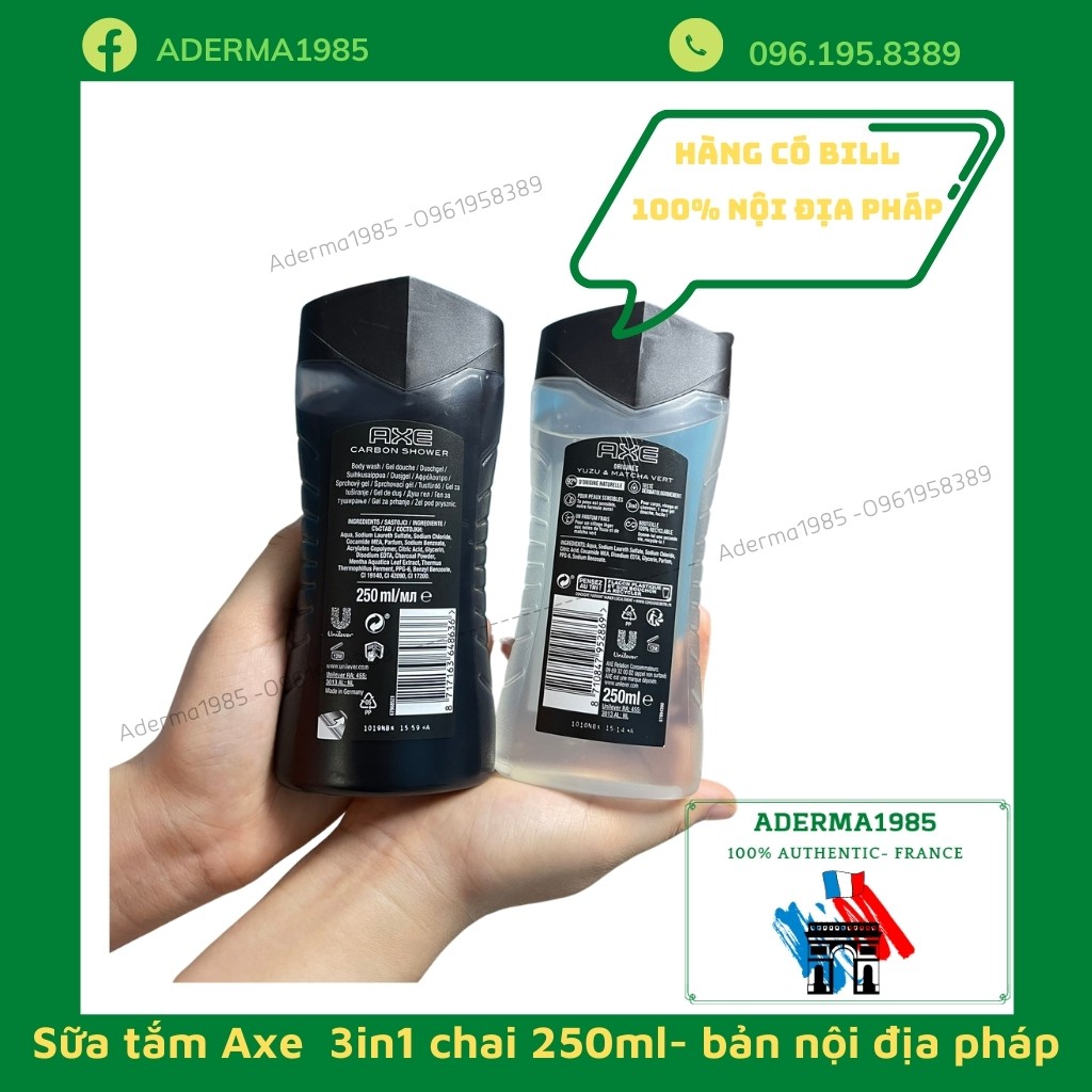 Sữa tắm nam axe 3in1, bản nội địa pháp, chai 250ml, sữa tắm quý ông Pháp_Sữa Paris Aderma