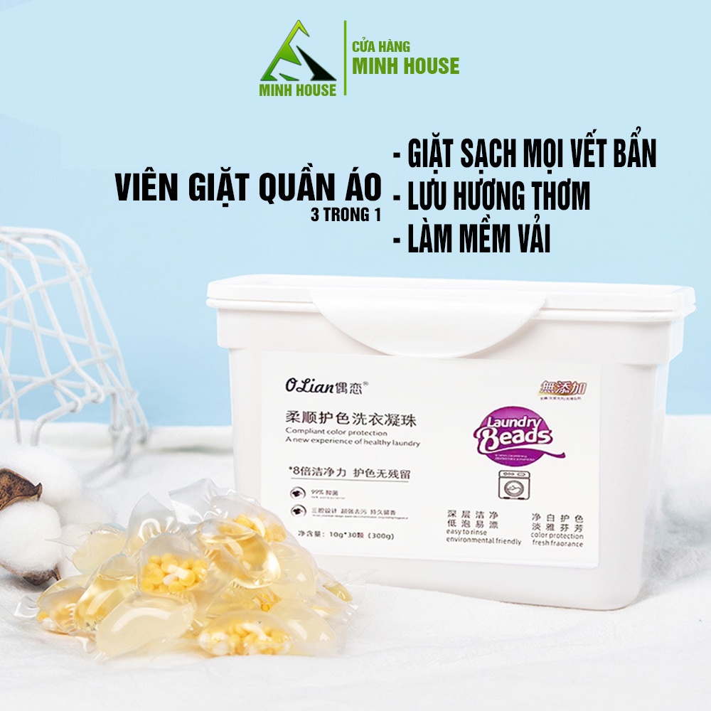 Viên Giặt Xả Quần Áo Đồ Vải 3 In 1 Minh House, Làm Mềm, Chất Lưu Hương Dạng Túi Gel