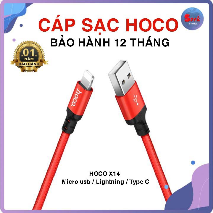 Dây Cáp Sạc Nhanh HOCO X14 Dây Dù Chính Hãng Cho Iphone Ipad Bảo Hành 12 Tháng