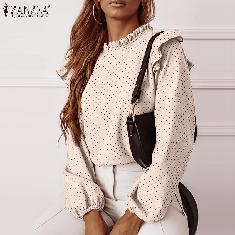 Áo kiểu Zanzea tay dài họa tiết chấm bi phong cách thanh lịch thời trang cho nữ