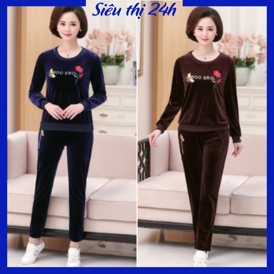 Đồ bộ mặc nhà nữ, quần áo trung niên cho mẹ Siêu thị 24 giờ, chất liệu Nhung dày dặn, form vừa xinh ĐBH.20