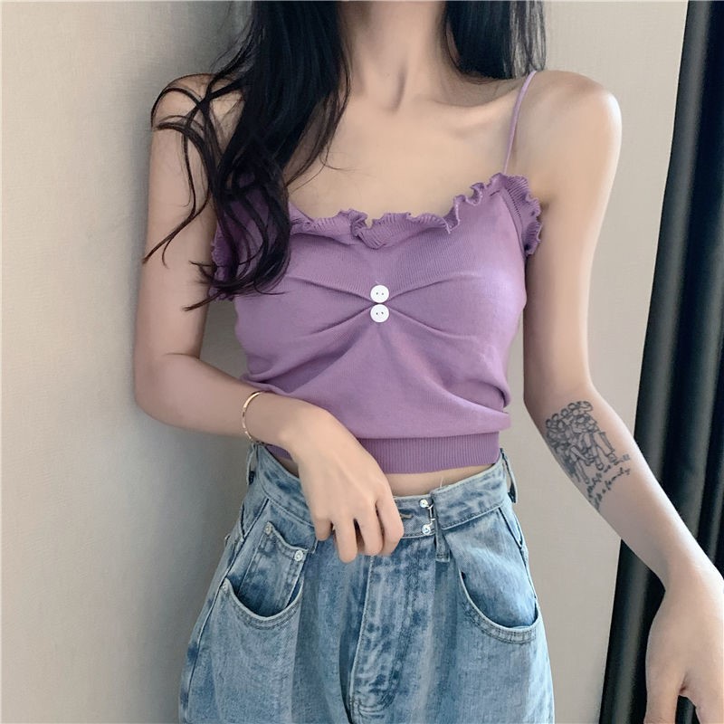 Áo camisole dệt kim màu trơn cho nữ không tay | BigBuy360 - bigbuy360.vn