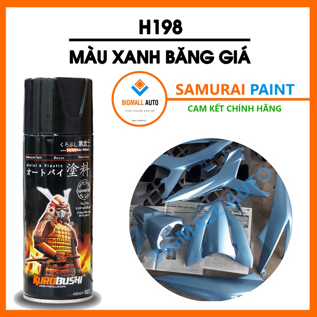 Sơn Samurai màu xanh băng giá H198 - chai sơn xịt chuyên dụng dành cho sơn xe máy ôtô, dụng cụ, đồ đạc