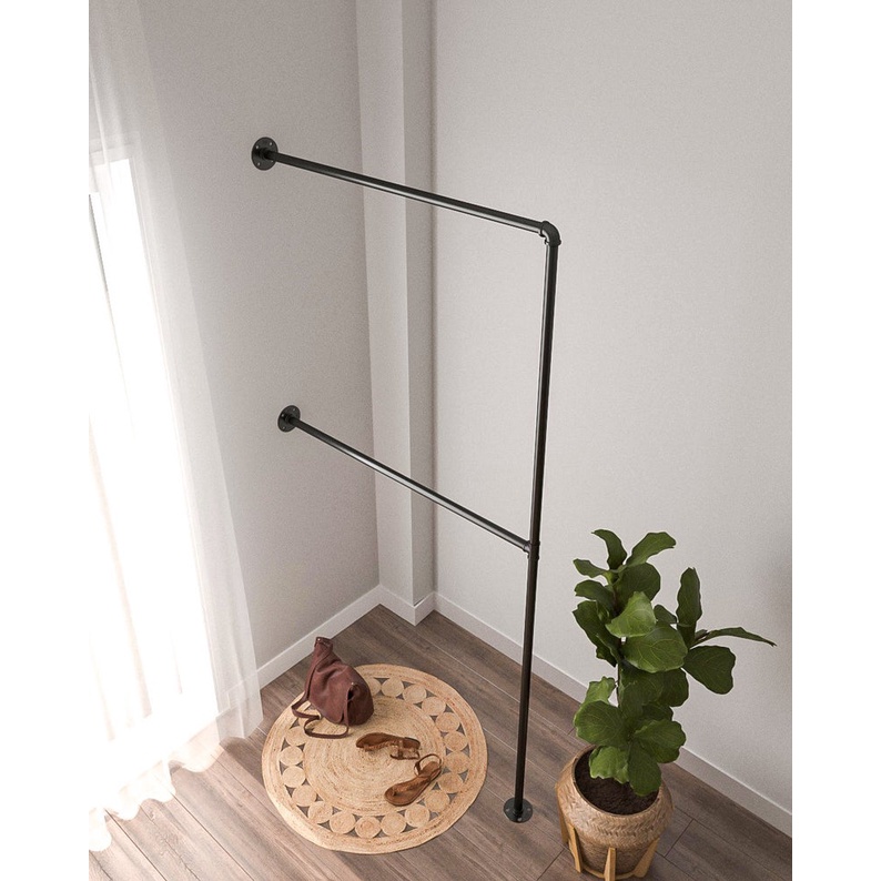 Giá treo quần áo bằng ống nước, giá treo chất liệu ống sắt cao cấp phong cách châu Âu dùng để trang trí