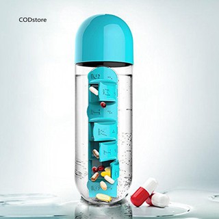 [Hàng mới về] Bình đựng nước cầm tay 600ml kèm ngăn đựng thuốc tiện lợi khi đi xa