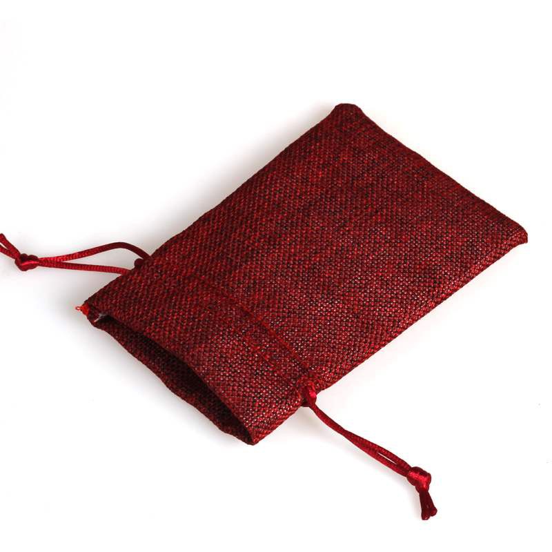 Túi vải nhỏ vải bố thô có dây rút màu đỏ đô size 9x12 cm đựng phụ kiện trang sức trang trí - shop kỳ lân