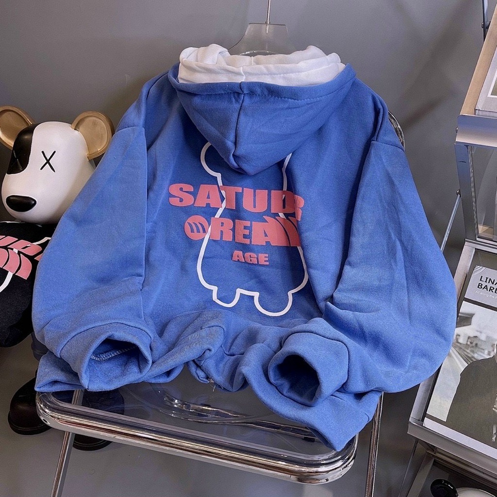Áo Khoác Hoodie Zip Form Rộng Ulzzang SATUDR BOM HOUSE Unisex Nam Nữ