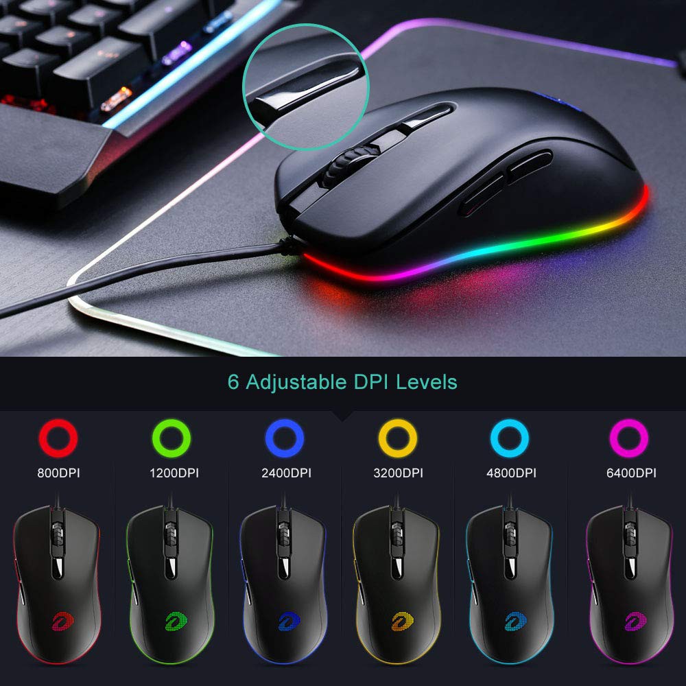 Chuột Gaming DareU EM908 Black (LED RGB, BRAVO sensor)