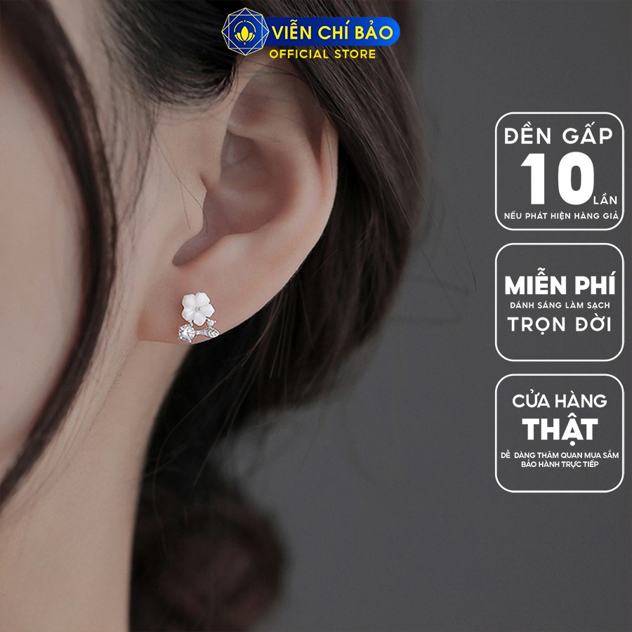Bông tai bạc nữ Hoa Anh Đào đính đá chất liệu bạc 925 thời trang phụ kiện trang sức nữ Viễn Chí Bảo B400717