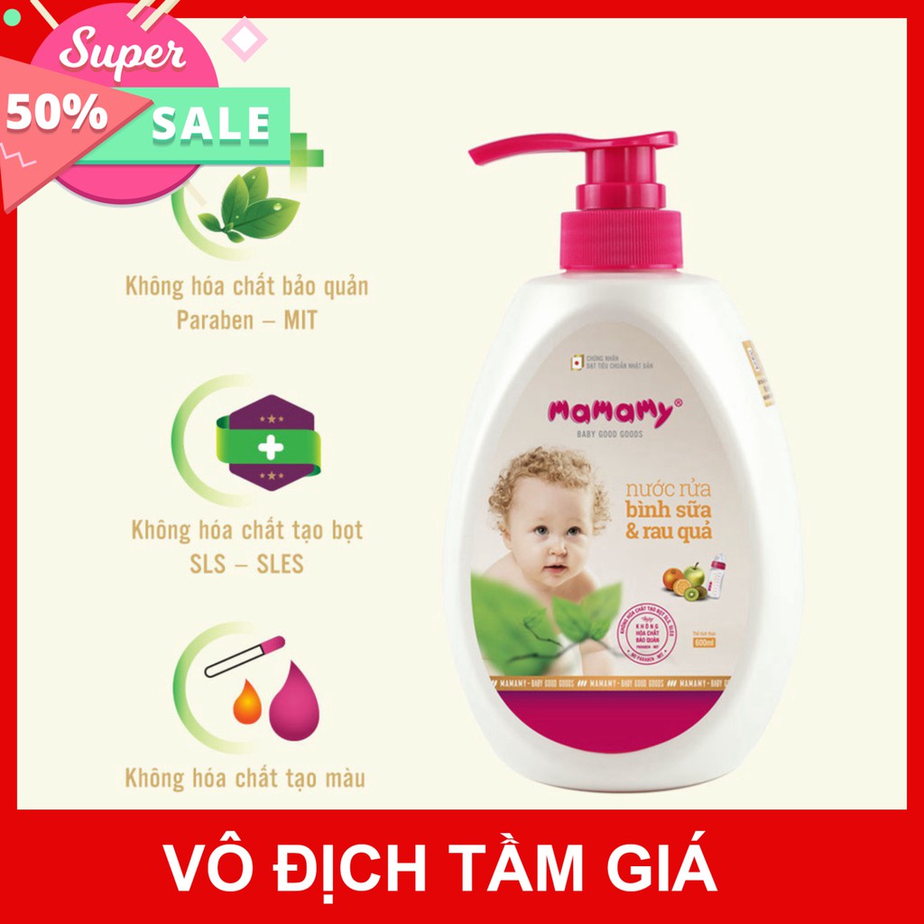 Combo 2 chai nước rửa bình sữa và rau quả an toàn cho bé Mamamy (600ml/ chai)