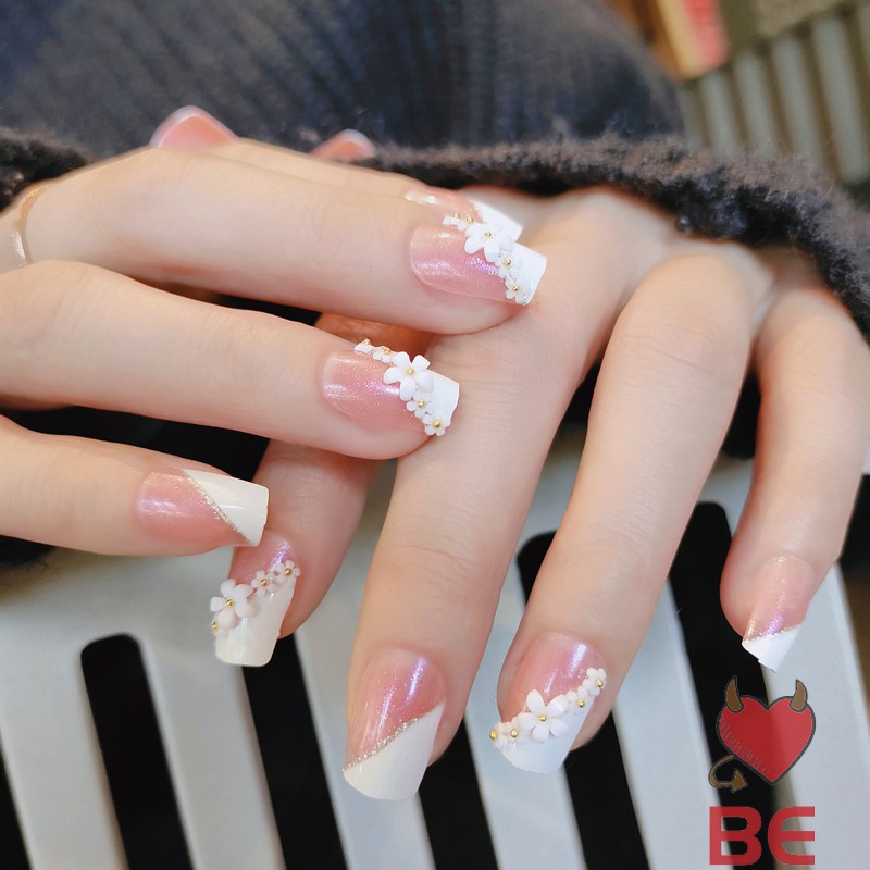 YADORNOS Set 24 Móng Tay Giả Đầu Vuông Họa Tiết Hoa Thời Trang