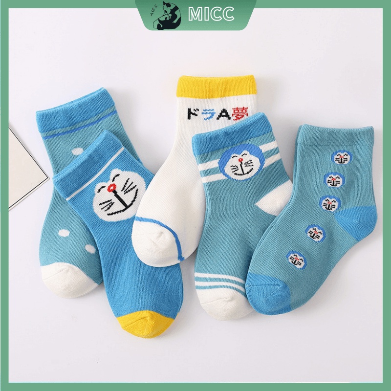 Bộ 5 đôi vớ bông in hoa văn hoạt hình dễ thương cho trẻ em từ 1-12 tuổi
