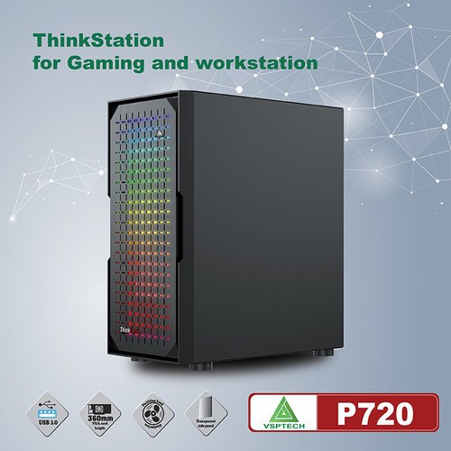 Thùng Case Máy Tính VSP P720 Led RGB Chuẩn Full ATX - Mặt Trước LED RGB và Nắp hông phải làm bằng kính cường lực