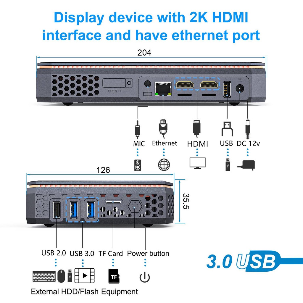 T12 Mini PC 8G + 512G Máy chủ Mini HỆ THỐNG WIN10 được cài đặt sẵn, không có quạt