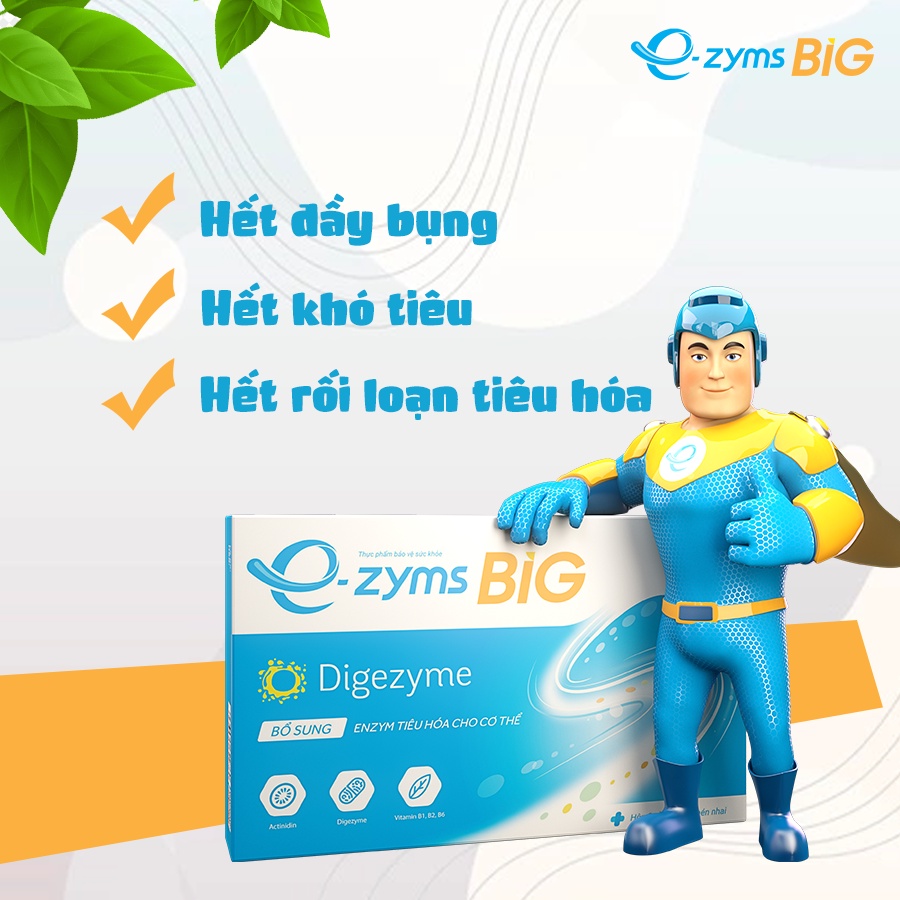 Men Tiêu Hóa E-zyms Big Cho Người Lớn Giảm Đầy Hơi Khó Tiêu, Kích Thích Ăn Ngon, Tiêu Hóa Khỏe Hộp 20 Gói TTP029