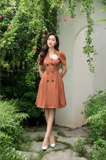 Đầm cổ vest hoa trà