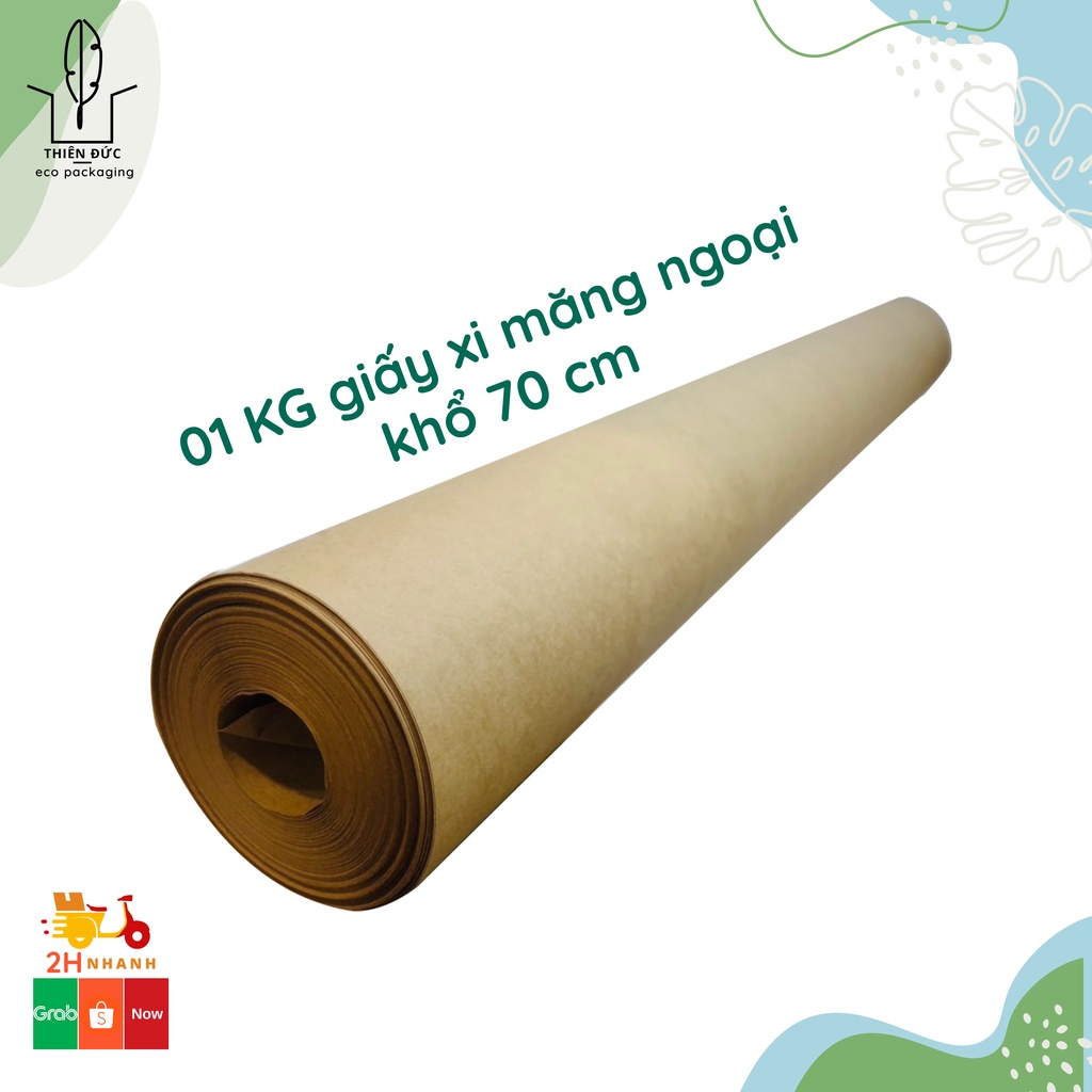 Cuộn giấy xi măng kraft ngoại khổ 70cm mịn dai bóng. Cuộn liền bao gói hàng, gói hoa, bọc sách vở, tập viết