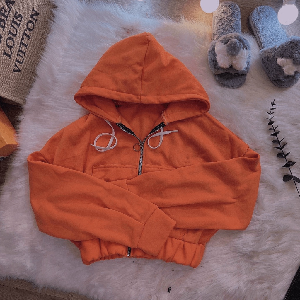 (HCM) ÁO KHOÁC NỈ CROPTOP TAY PHỒNG CÓ MŨ SIÊU XỊN CHO CÁC CHỊ EM - THỜI TRANG HÀN QUỐC 2022 KME FASHION