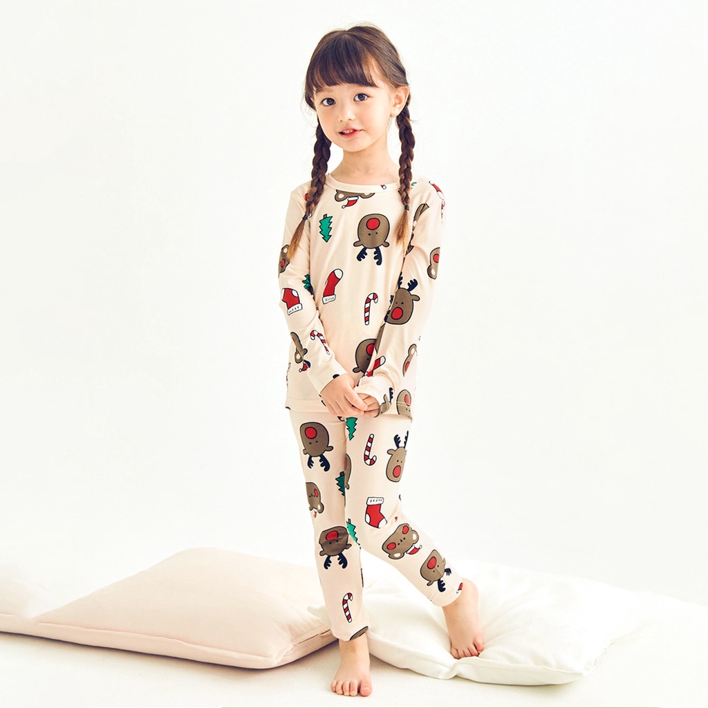 Đồ bộ dài tay giữ nhiệt vải Peach Warm cho bé gái mặc nhà mùa thu đông dáng ôm Unifriend Hàn Quốc U2022-18