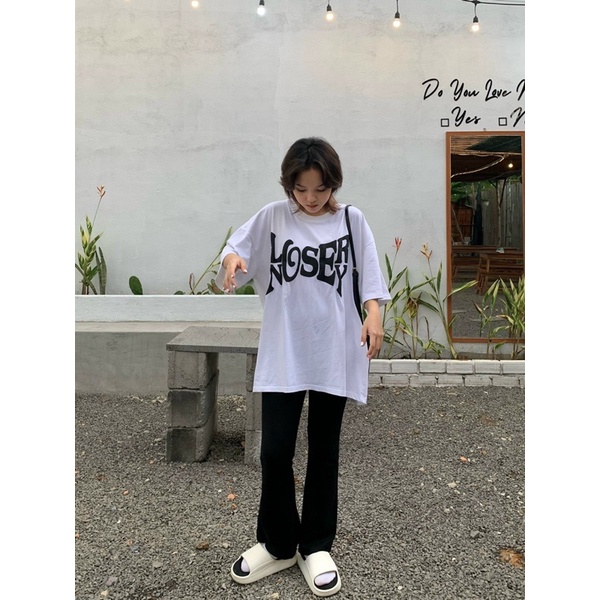 ÁO THUN UNISEX THE MOOD MAKER LOSER NOSEY MÀU TRẮNG CHỮ ĐEN IN NỔI
