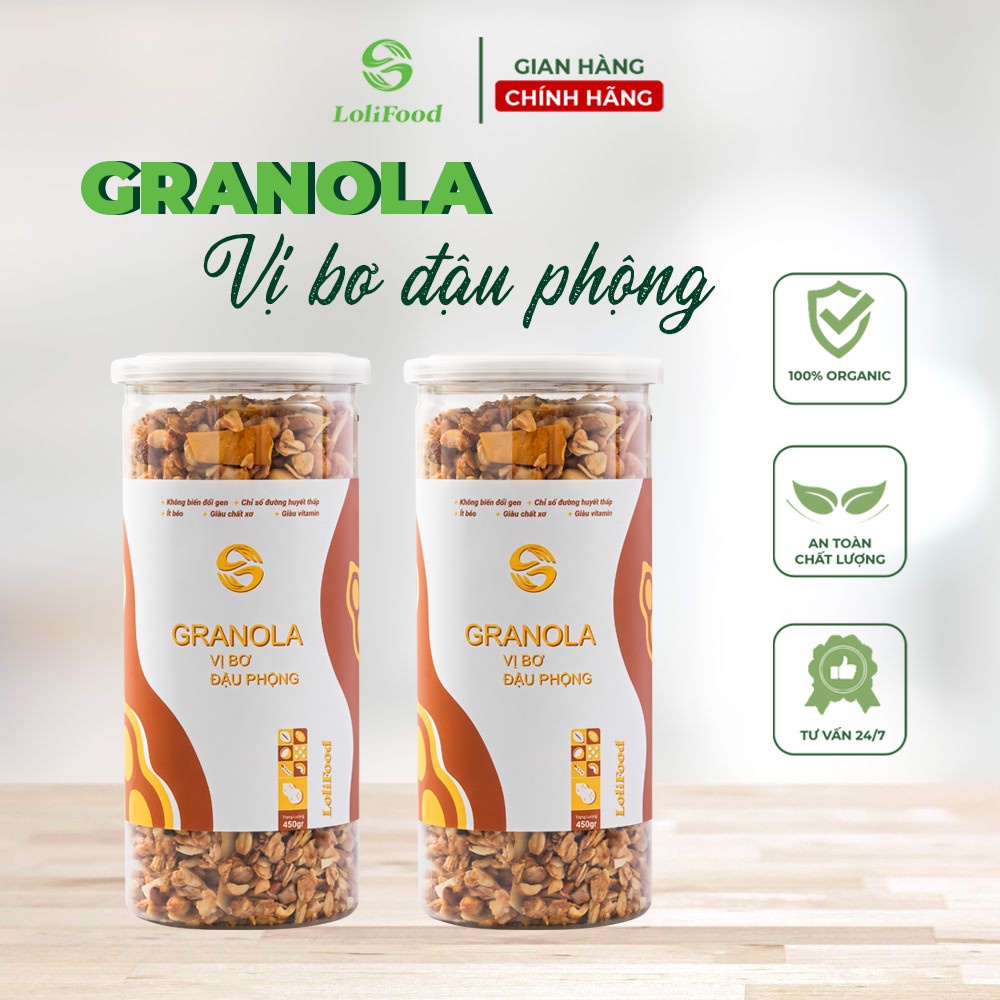 GRANOLA vị bơ đậu phộng cao cấp (Ngũ cốc LOLIFOOD) giảm cân, bổ sung dưỡng chất, ăn nhẹ, ăn vặt, ăn kiêng