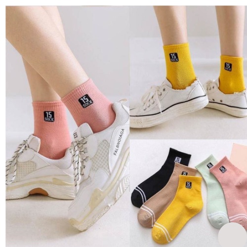 Tất cổ cao, vớ cổ cao nam nữ màu trơn basic vải cotton co giãn thời trang, LADONA T7
