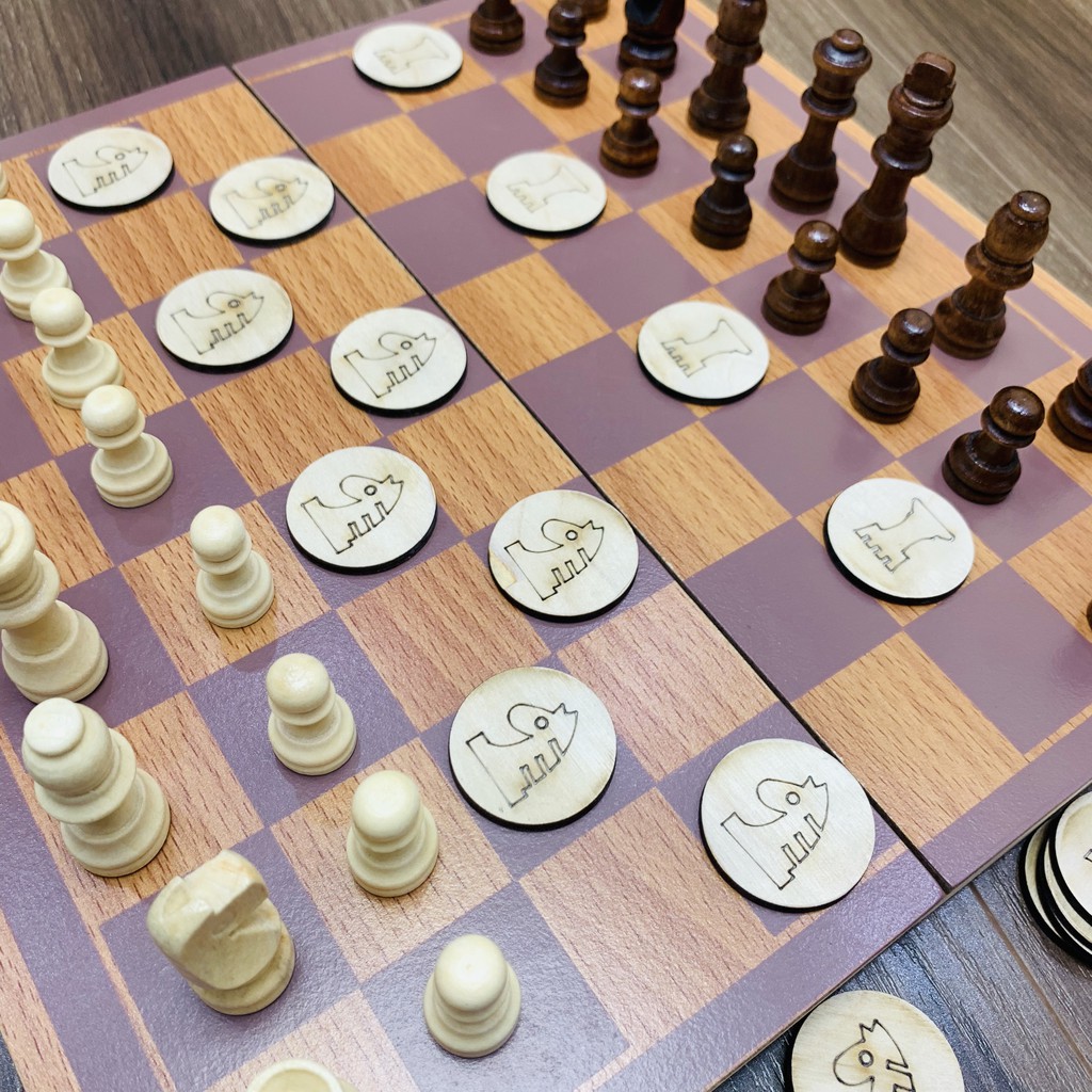 Cờ Vua Tiêu Chuẩn Quốc Tế Kết Hợp Cờ Đam Checker Board Game Chiến Thuật Có Hộp Đựng Kiêm Bàn Cờ